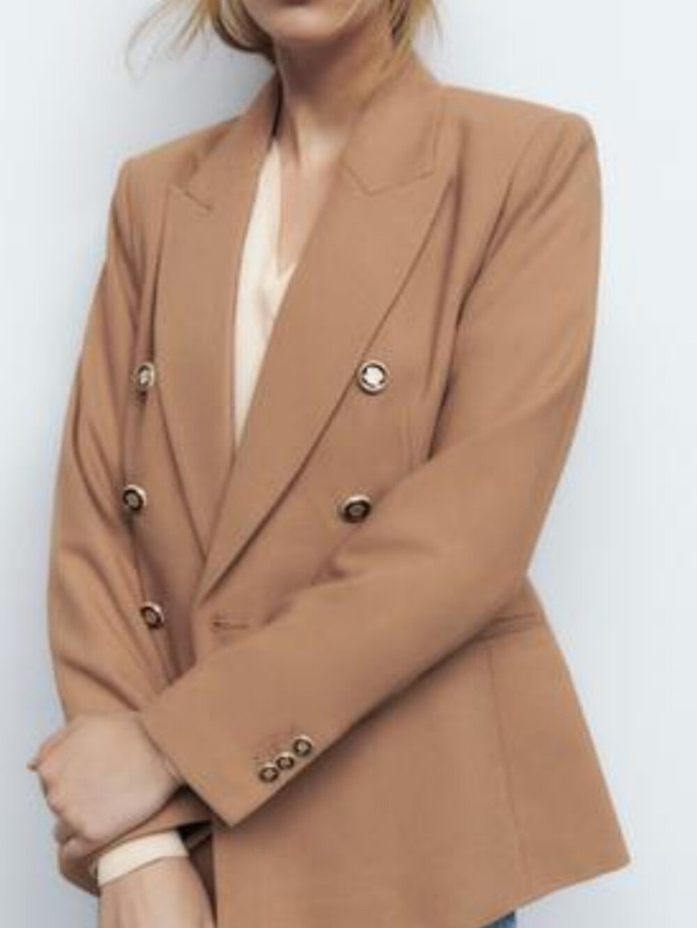 Zara Double-Breasted Camel Blazer Jacket